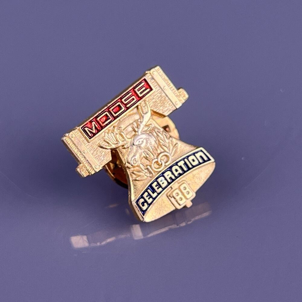 Loyal Order of Moose 100 Year Celebration Lapel Pin Gold Tone LOOM 1988 Vintage